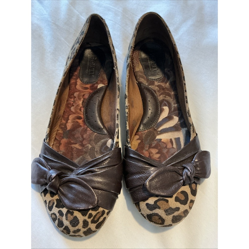 Børn Born Molly Leopard Knot Ballet Flats‎ Women Shoe Sz 8/39
